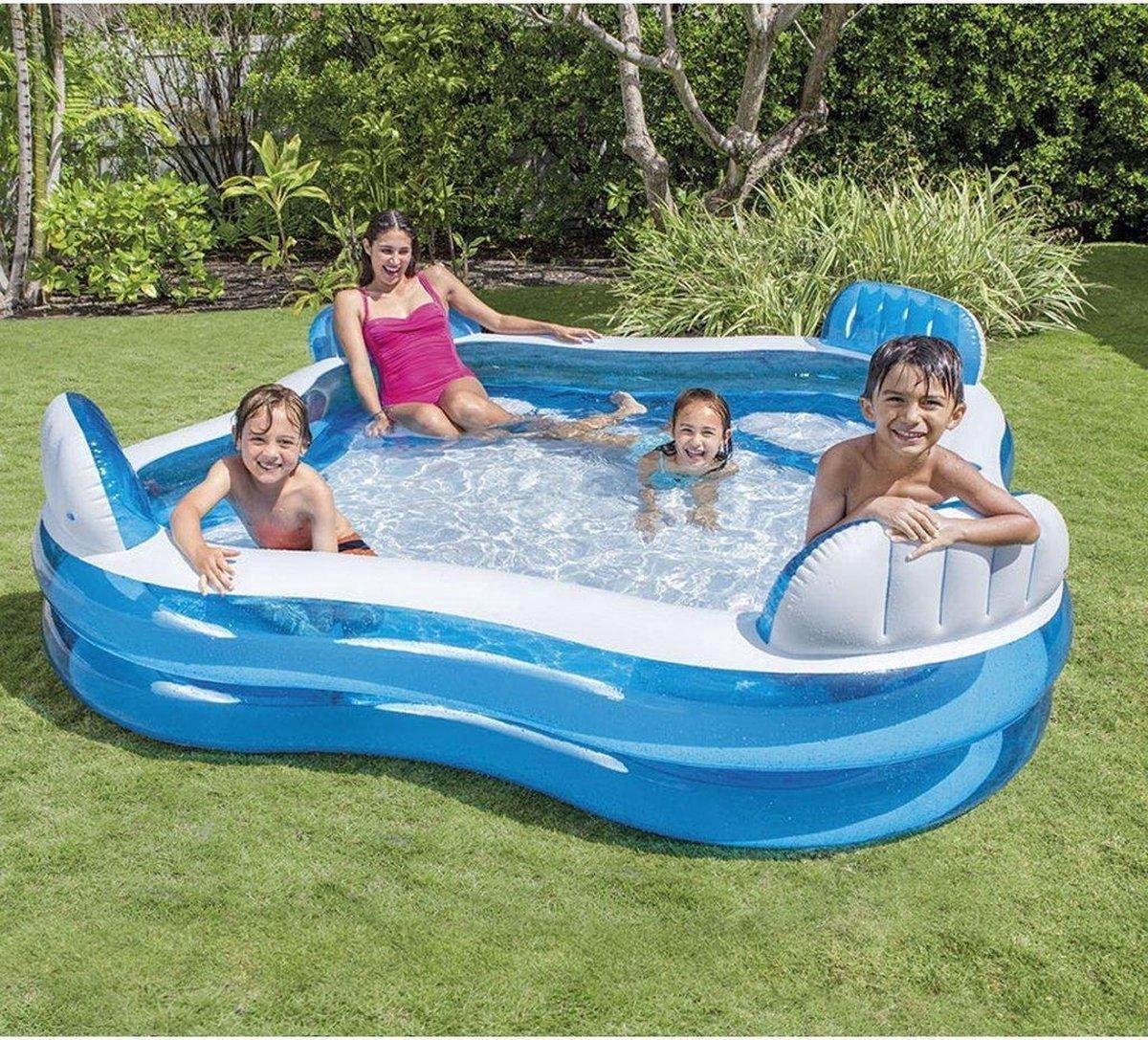 Family Lounge Pool 229x229x66cm, familiezwembad, opblaasbaarzwembad, zwembad, loungepool met zitjes, zitzwembad