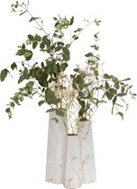 QUVIO Vazen van keramiek - Set van 3 - Marble look - Voor droogbloemen - Voor echte bloemen - Vaasje - Bloemenvaas - Woonaccessoire voor bloemen en boeketten - Decoratieve accessoires - Zeshoekig - Keramiek - Wit  met goud