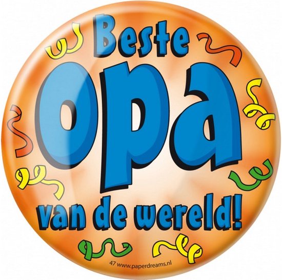 Button Beste Opa Van De Wereld 10 Cm Oranje Bol