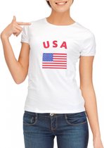 Wit dames t-shirt met vlag van USA L