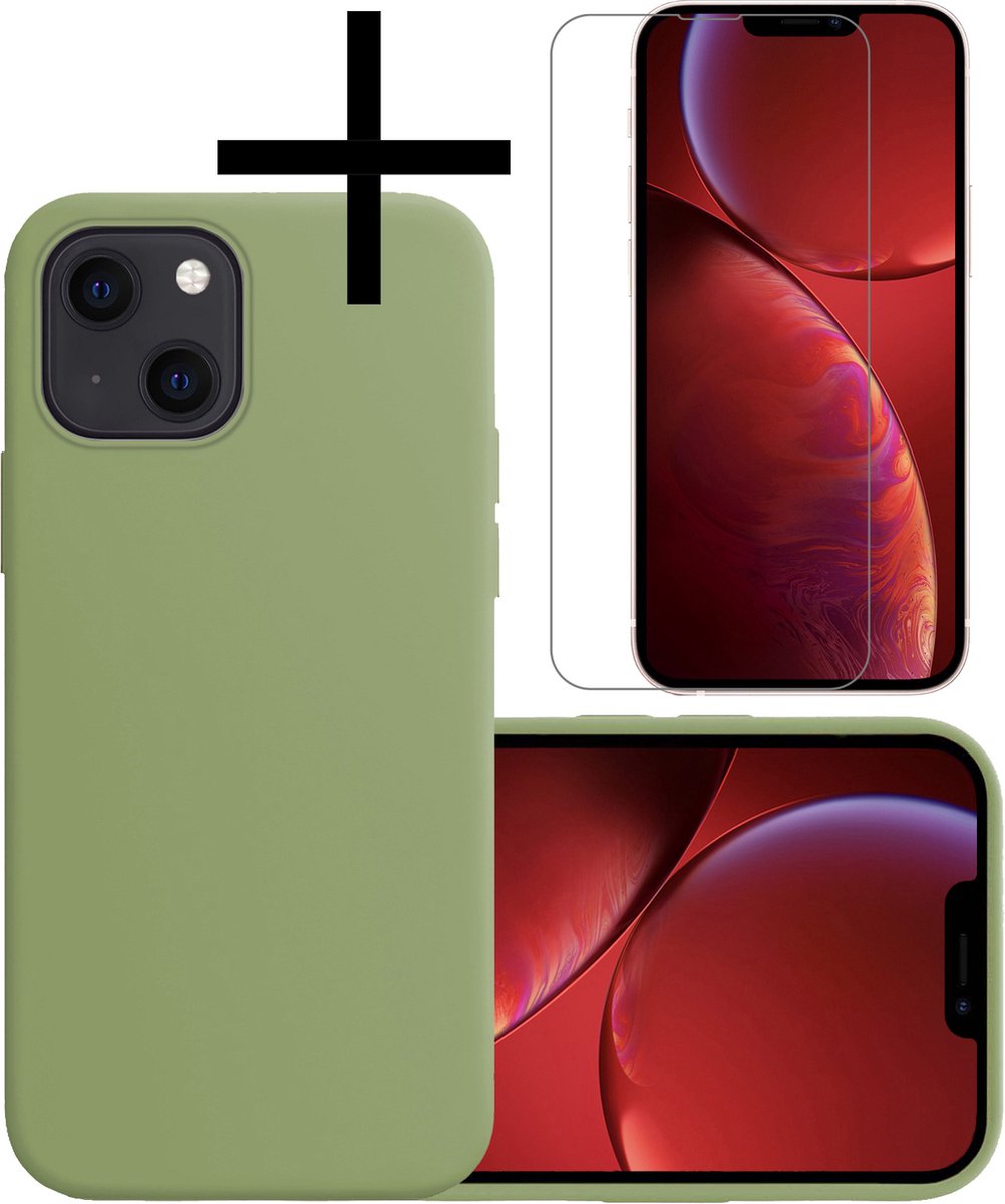 iPhone 13 Mini Hoesje Siliconen Hoes Met Screenprotector Met Dichte Notch - Groen
