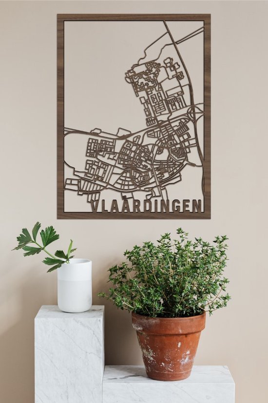 Houten Stadskaart Vlaardingen Notenhout 50x70cm Wanddecoratie Voor Aan De Muur City Shapes