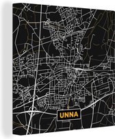 Canvas Schilderij Black and Gold – Stadskaart – Unna – Duitsland – Plattegrond – Kaart - 50x50 cm - Wanddecoratie