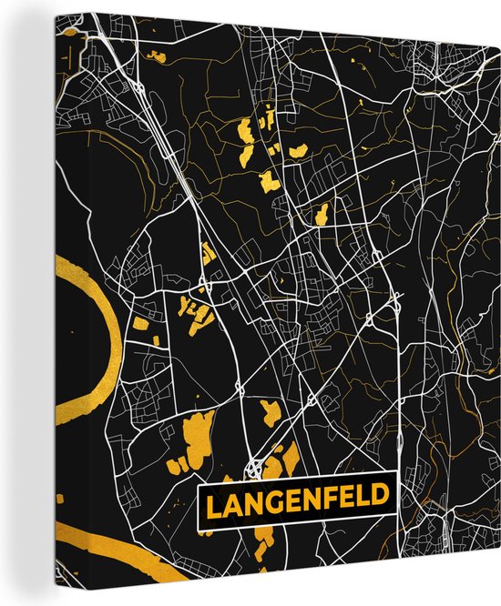 Canvas Schilderij Plattegrond – Langenfeld – Goud – Stadskaart – Kaart - Duitsland - 20x20 cm - Wanddecoratie