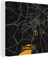 Canvas Schilderij Duitsland – Black and Gold – Görlitz – Stadskaart – Kaart – Plattegrond - 50x50 cm - Wanddecoratie
