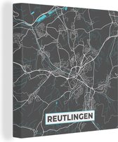 Canvas Schilderij Plattegrond – Reutlingen – Blauw – Stadskaart – Kaart - Duitsland - 20x20 cm - Wanddecoratie