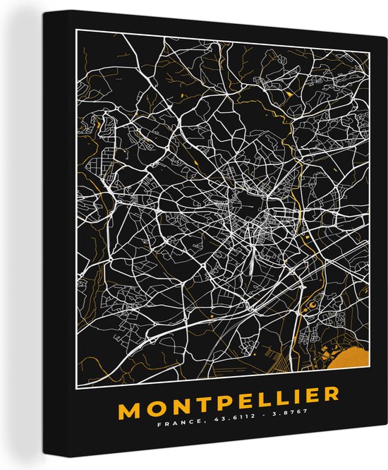 Canvas Schilderij Frankrijk – Montpellier – Stadskaart – Plattegrond – Kaart - 20x20 cm - Wanddecoratie
