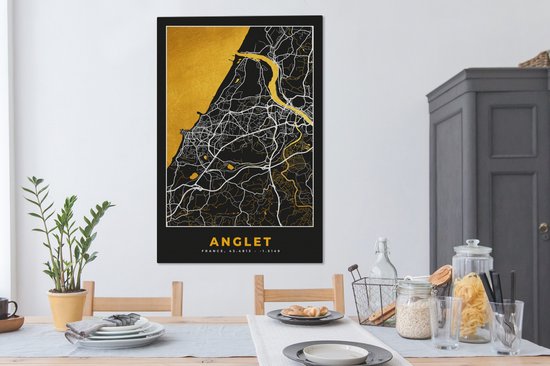 Tableau sur Toile France – Carte – Plan – Anglet – Plan de Ville - 90x140 cm - Décoration murale