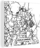 Canvas Schilderij Kaart - Kuala Lumpur - Stadskaart - Plattegrond - Zwart Wit - 20x20 cm - Wanddecoratie