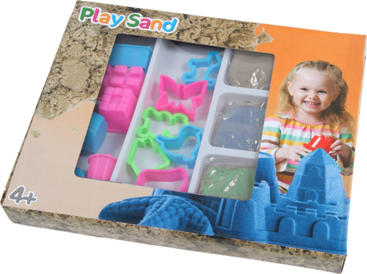 Speelzand/magisch zand set 450 gram 3 kleuren met 12 zandvormen - speelzand