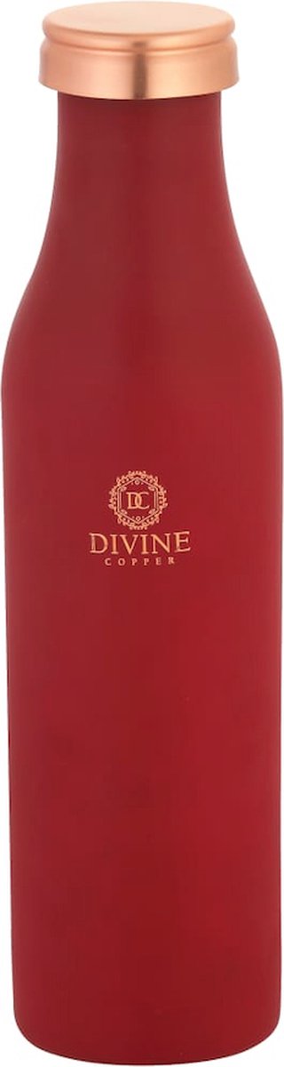 DIVINE COPPER - Koperen Drinkfles - Koperen Waterfles - Handgemaakt - Handmade Copper Bottle - Rood - 950ml
