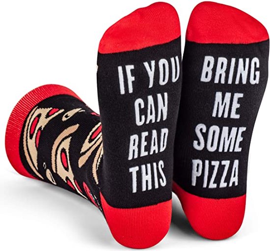 Malinsi Grappige Sokken Pizza - Leuke Huissokken AntiSlip Dames en heren - If You Can Read This Pizza - 37 tot 45 - Cadeau voor Man & Vrouw - Sinterklaas & Kerst