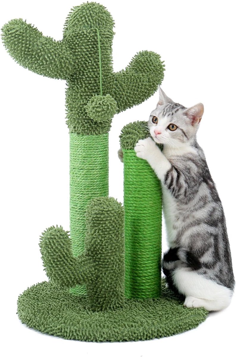 Polaza®️ Cactus Krabpaal - Voor Katten - Kat Krabmeubel - Krabpalen - Kattenspeeltjes - Met Balletje - Huisdier - 42x42x68.5cm - Groen