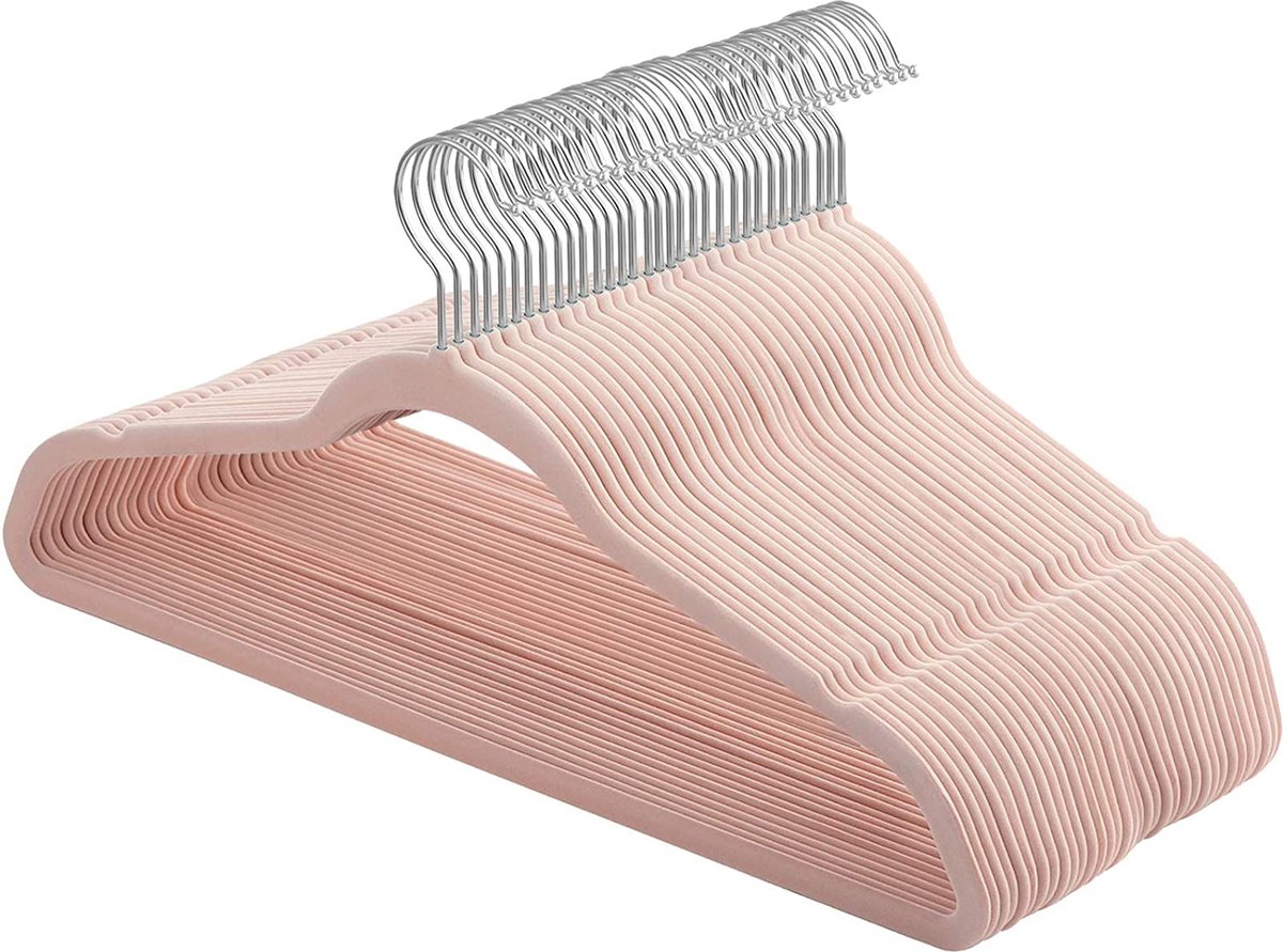 Hoppa! Set van 30 fluwelen hangers, 42 cm lang, dun en duurzaam, hoog draagvermogen, met 360 draaibare haken, voor jassen, overhemden, pakken, roze