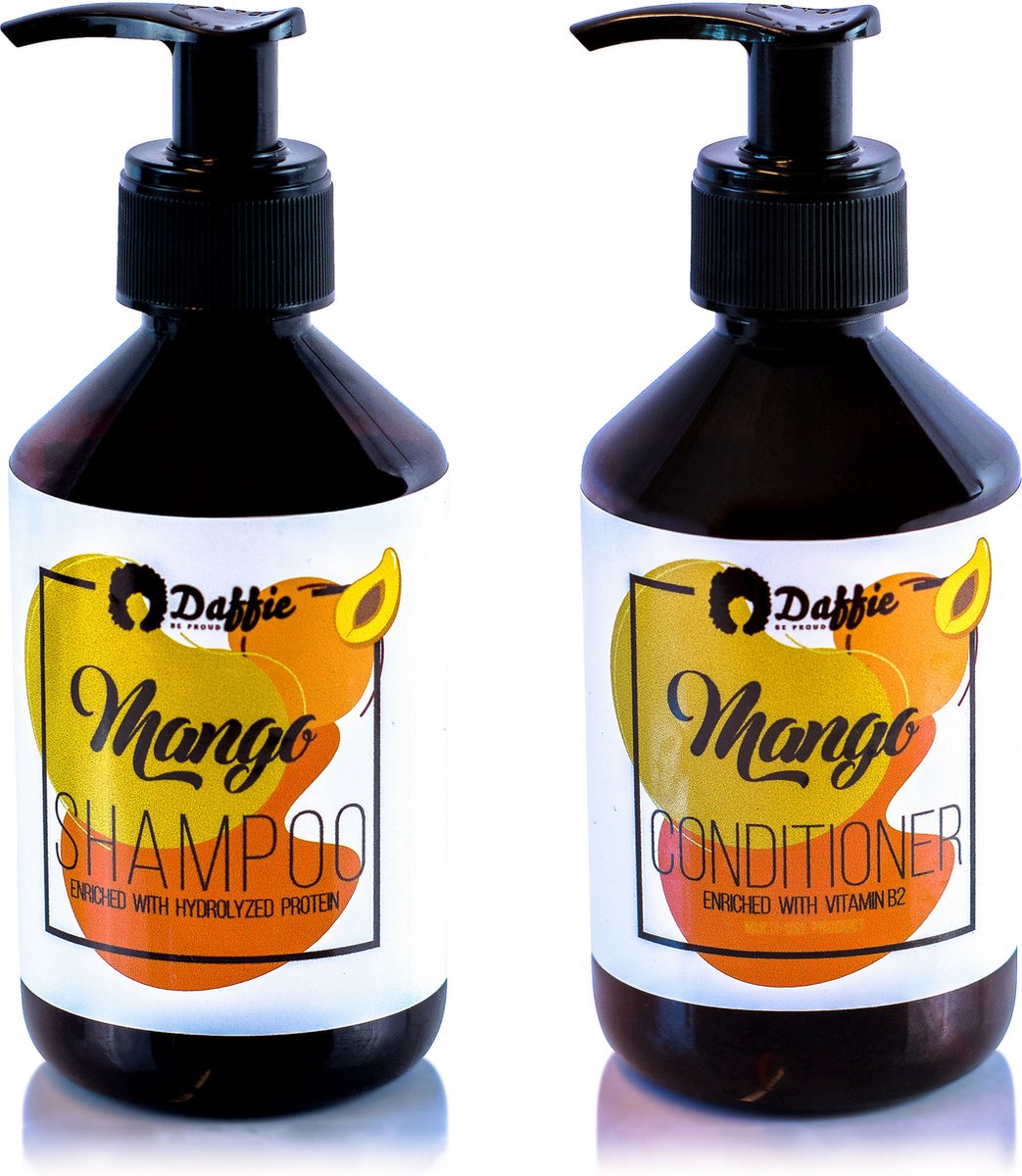 Mango Shampoo en Conditioner Set, Hydraterende Haar & Hoofdhuid Shampoo Conditioner Set met Mango Boter – 250 ml Shampoo en Conditioner Verrijkt met Gehydrolyseerde Eiwit & Vitamine B5