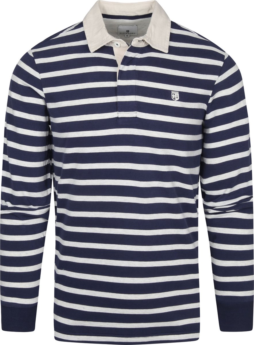 State of Art - longsleeve Rugbyshirt Donkerblauw - Modern-fit - Heren Poloshirt Maat XXL