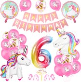 Partypakket® Eenhoorn Verjaardag Versiering - 6 jaar - Unicorn versiering - All-in-one Feestpakket - Decoratie - Ballonnen - Feestpakket - Verjaardag - Feest versiering