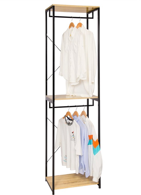 Polaza®️ Portant à vêtements double - Porte-penderie - Conception peu encombrante - Tringle à vêtements - Organisateur de Vêtements et de garde-robe - Bois et métal