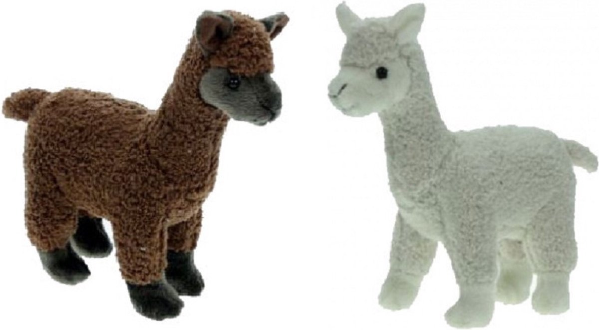 Set van 2x stuks familie pluche knuffels alpacas bruin en wit van 23 cm