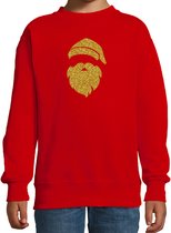 Kerstman hoofd Kerstsweater - rood met gouden glitter bedrukking - kinderen - Kersttruien / Kerst outfit 170/176