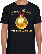 Foute Kersttrui / sweater - Merry Christmas to the world - gouden wereldbol - zwart - heren - kerstkleding / kerst outfit L