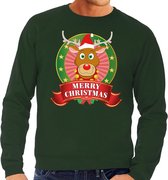 Foute kersttrui / sweater - groen - Rudolf Merry Christmas heren L