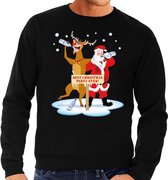 Foute kersttrui / sweater dronken kerstman en rendier Rudolf na kerstborrel/ feest zwart voor heren - Kersttruien XXL