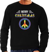 Merry Christmas peace foute Kersttrui - zwart - heren - Hippie kerstsweaters / Kerst outfit L