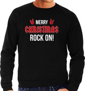 Merry Christmas  Rock on foute Kersttrui - zwart - heren - Rock kerstsweaters / Kerst outfit XL