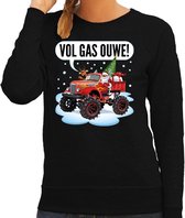 Pull / pull de Noël - Père Noël sur monster truck / camion - vieil homme à plein régime - noir pour femme - Vêtements de Noël / tenue de Noël M (38)