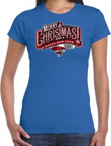 Merry Christmas Kerstshirt / Kerst t-shirt blauw voor dames - Kerstkleding / Christmas outfit L