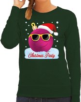 Foute kersttrui / sweater groen Chirstmas party - roze coole kerstbal voor dames - kerstkleding / christmas outfit S