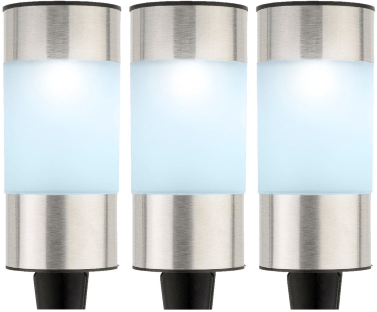 Set van 12x stuks solar tuinlamp/prikspot cilinder op zonne-energie 14 cm - koel wit - prikspots tuinverlichting