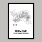 Helmond city poster, A4 zonder lijst, plattegrond poster, woonplaatsposter, woonposter