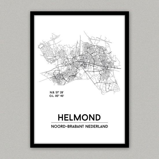 Helmond city poster, plattegrond poster, woonplaatsposter, woonposter - zonder lijst