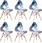 Lot de 6 Chaises de Chaises de salle à manger à Manger Set - Chaise de Salle à Manger - Chaise Design - Chaises à Manger - Tissu - Pieds en Bois - 6 Pièces - Blauw / Grijs