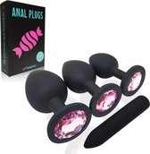 CheekyTreats Siliconen Buttplugs voor mannen en vrouwen - Buttplug Set 3-Delig met Vibrator - Anal & Butt Plug - Roze