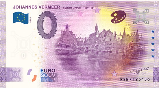 Thumbnail van een extra afbeelding van het spel 0 Euro biljet 2021 - Vermeer Gezicht op Delft LIMITED EDITION
