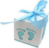 DW4Trading Geschenkdoosjes Voetjes - Cadeaudoosjes met Strikje - Babyshower - 5 Stuks - 5,5x5,5x5,5 cm - Blauw