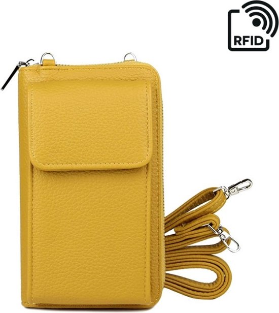 Sac portefeuille RFID avec bandoulière jaune - sac pour téléphone dames anti-écrémage - sac à bandoulière petit - sac festival