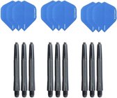 3 sets (9 stuks) Super Sterke Aqua Blauwe Poly XS100 - dart flights - en 3 sets (9 stuks) zwarte - dart shafts