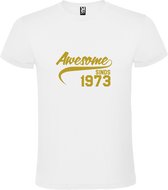Wit T shirt met print van " Awesome sinds 1973 " print Goud size XXL