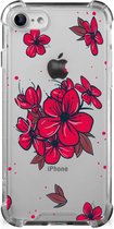 Anti Shock hybrid Case iPhone SE 2022/2020 | iPhone 8/7 Telefoon Hoesje met doorzichtige rand Blossom Red