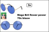 3x Mega bril flower power 70s blauw - John lennon bril beatles rond 70s and 80s disco peace flower power happy together toppers