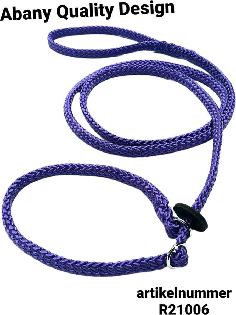 Abany quality design - 1.80 mtr paars - jachtlijn - dubbele stop - retrieverlijn - wandelhoofdstel - lijn leiband met halsband - sliplijn met stop – half slip - puppylijn - vanglijn - mantrailing - 1R21006