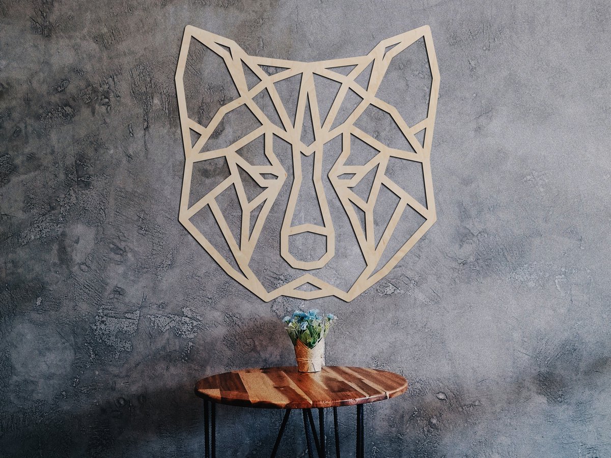 Décoration Murale En Bois Lion Géométrique 50x40 Cm - Style Safari Moderne Naturel