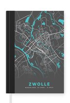 Notitieboek - Schrijfboek - Stadskaart - Zwolle - Grijs - Blauw - Notitieboekje klein - A5 formaat - Schrijfblok - Plattegrond
