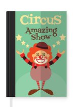 Notitieboek - Schrijfboek - "Circus" met een clown op een groene achtergrond - Notitieboekje klein - A5 formaat - Schrijfblok