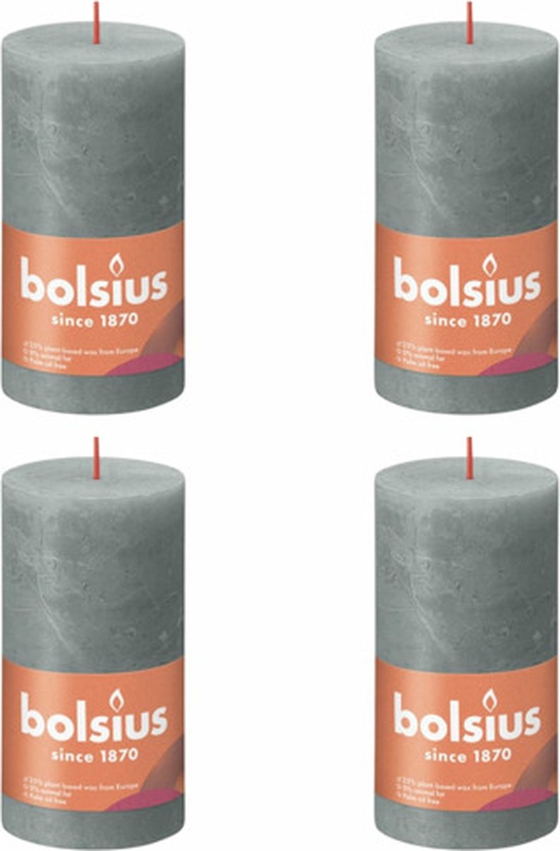 bolsius rustic pillar candles shimmer, 4 pieces, 130x68 mm, eucalyptus green