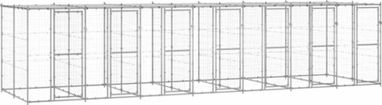 vidaXL Chenil 16,94 m² Acier - Argent - Chenil pour chien - Niche extérieure - Niche pour chien - Chenil en métal